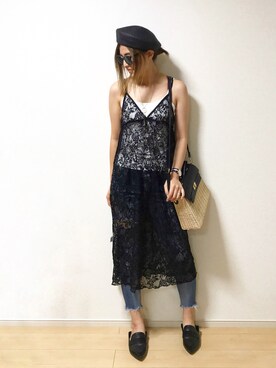 「ペーパーハット」｜「アイテム（ハンチング/ベレー帽）」を使った、erina さん（レディース・165cm）の夏コーディネート