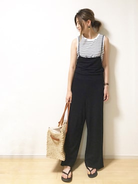 「カコバッグ」｜「アイテム（つなぎ/オールインワン）」を使った、erina さん（レディース・165cm）の夏コーディネート