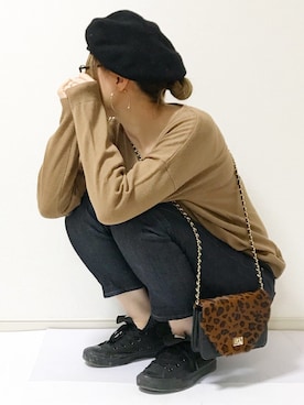 「UNIQLO（ユニクロ）のWOMEN スリムボーイフレンドフィットアンクルジーンズB（デニムパンツ）」を使った、erina さん（レディース・165cm）の秋コーディネート
