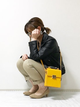 「Ungrid（アングリッド）のアイテム（ライダースジャケット）」を使った、erina さん（レディース・165cm）の春コーディネート
