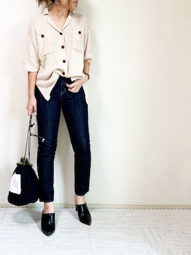 「Ungrid（アングリッド）のハイウエストテーパードデニム（デニムパンツ）」を使った、erina さん（レディース・165cm）の秋コーディネート