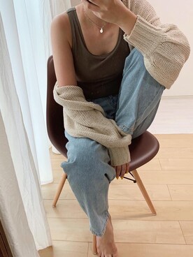 「CANAL JEAN（キャナルジーン）のvia j(ヴィアジェイ) ギマニットカーディガン（カーディガン/ボレロ）」を使った、erina さん（レディース・165cm）の秋コーディネート