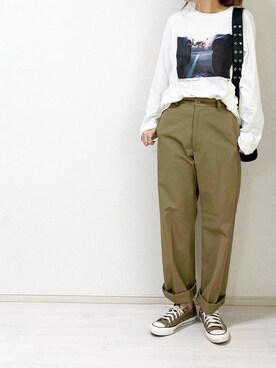 「THE SHINZONE（ザ　シンゾーン）のハイウエストチノパンツ（チノパンツ）」を使った、erina さん（レディース・165cm）の秋コーディネート