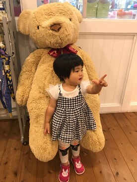 「西松屋（ニシマツヤ）のアイテム（トップス、ブラック系）」を使った、あおいさん（キッズ・110cm）の秋コーディネート