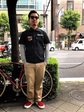 「schott（ショット）のSchott/ショット/URBAN CHINO PANTS/アーバン チノパンツ（チノパンツ）」を使った、wakiさん（メンズ・165cm）の春コーディネート
