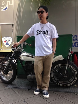 「schott（ショット）のSchott/ショット/URBAN CHINO PANTS/アーバン チノパンツ（チノパンツ）」を使った、wakiさん（メンズ・165cm）の夏コーディネート