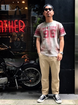 「schott（ショット）のSchott/ショット/URBAN CHINO PANTS/アーバン チノパンツ（チノパンツ）」を使った、wakiさん（メンズ・165cm）の夏コーディネート