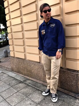 「schott（ショット）のSchott/ショット/URBAN CHINO PANTS/アーバン チノパンツ（チノパンツ）」を使った、wakiさん（メンズ・165cm）の夏コーディネート