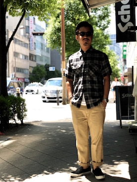「schott（ショット）のSchott/ショット/URBAN CHINO PANTS/アーバン チノパンツ（チノパンツ）」を使った、wakiさん（メンズ・165cm）の夏コーディネート