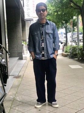「Schott（ショット）のSchott/ショット/CHAMBRAY WORK SHIRTS/シャンブレー ワーク シャツ（シャツ/ブラウス）」を使った、wakiさん（メンズ・165cm）の秋コーディネート