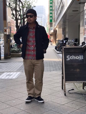 「schott（ショット）のSchott/ショット/URBAN CHINO PANTS/アーバン チノパンツ（チノパンツ）」を使った、wakiさん（メンズ・165cm）の冬コーディネート