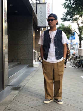 「アイテム（ベスト）」を使った、wakiさん（メンズ・165cm）の夏コーディネート