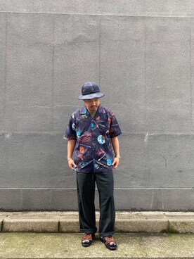 「schott（ショット）のSchott/ショット/HAWAIIAN SHIRT PLANET/ハワイアンシャツ プラネット（シャツ/ブラウス）」を使った、wakiさん（メンズ・165cm）の夏コーディネート