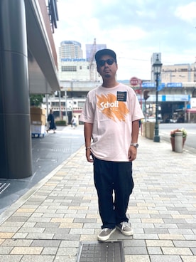 「schott（ショット）のSchott/ショット/SCRIBBLE T-SHIRT（Tシャツ/カットソー）」を使った、wakiさん（メンズ・165cm）の夏コーディネート