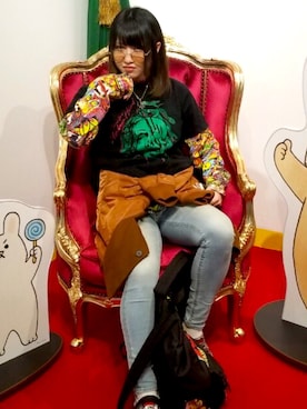 「HARE（ハレ）のアイテム（MA-1）」を使った、たぬき師匠さん（レディース・157cm）の春コーディネート