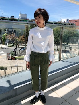 「Banana Republic（バナナリパブリック）のJ LS POPLIN T（シャツ/ブラウス、ホワイト系）」を使った、バナナ・リパブリック星が丘テラスさん（レディース・158cm）の夏コーディネート
