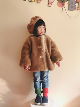 「no brand（ノーブランド）のアイテム（ノーカラージャケット）」を使った、minabibibi☻さん（キッズ・90cm）の冬コーディネート