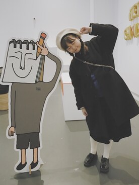 「PAMEO POSE（パメオポーズ）のSHEEP BOA BERET（ハンチング/ベレー帽、ホワイト系）」を使った、shawbohrさん（レディース・164cm）の冬コーディネート