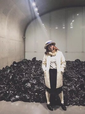 「axes femme（アクシーズファム）のアイテム（帽子、ホワイト系）」を使った、shawbohrさん（レディース・164cm）の冬コーディネート