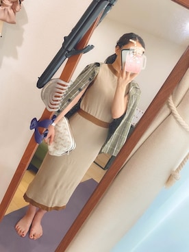 「FREE'S MART（フリーズマート）のアイテム（One piece dress、ベージュ系）」を使った、mh.さん（レディース・159cm）の春コーディネート