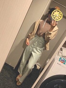 「Kastane（カスタネ）の紐付きアシメハイウエストパンツ（Denim pants、ブルー系）」を使った、mh.さん（レディース・159cm）の夏コーディネート