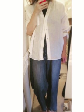 「無印良品（ムジルシリョウヒン）のアイテム（シャツ/ブラウス、ホワイト系）」を使った、YUKIさん（レディース）の秋コーディネート