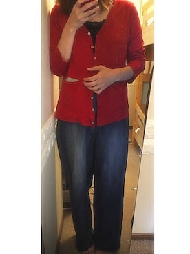「e-zakkamania stores（イーザッカマニアストアーズ）のアイテム（カーディガン/ボレロ、レッド系）」を使った、YUKIさん（レディース）の秋コーディネート
