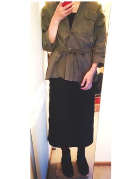 「LEPSIM（レプシィム）のノーカラーミリタリーシャツ　842380（シャツ/ブラウス、グリーン系）」を使った、YUKIさん（レディース）の秋コーディネート