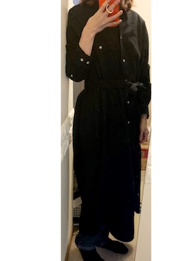 「UNIQLO（ユニクロ）のデニムシャツワンピース（長袖）（ワンピース、ブラック系）」を使った、YUKIさん（レディース）の冬コーディネート