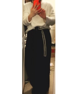 「UNIQLO（ユニクロ）のワイドフィットカーブジャージーパンツ(丈標準72～74cm）（その他パンツ、ベージュ系）」を使った、YUKIさん（レディース）の冬コーディネート