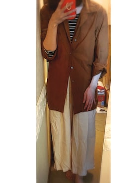 「UNIQLO（ユニクロ）のオープンカラーシャツ（長袖）（シャツ/ブラウス、ブラウン系）」を使った、YUKIさん（レディース）の春コーディネート