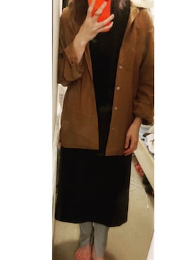 「UNIQLO（ユニクロ）のオープンカラーシャツ（長袖）（シャツ/ブラウス、ブラウン系）」を使った、YUKIさん（レディース）の春コーディネート