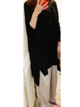 「JEANASIS（ジーナシス）の１２ＧシアードレープＶプルオーバー/880658（ニット/セーター、ブラック系）」を使った、YUKIさん（レディース）の夏コーディネート