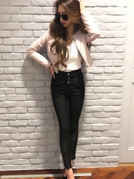 「アイテム（テーラードジャケット、ピンク系）」を使った、RESEXXYさん（レディース・164cm）の冬コーディネート