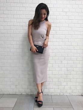 「RESEXXY（リゼクシー）のロングリボンタイトワンピース（ワンピース、ベージュ系）」を使った、RESEXXYさん（レディース・160cm）の夏コーディネート