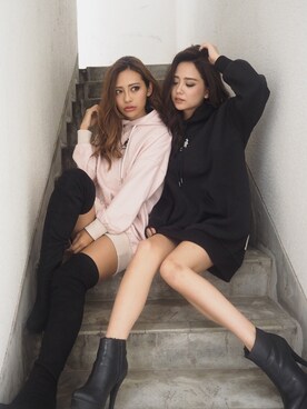 「KANGOL（カンゴール）の【RESEXXY×KANGOL】裏起毛パーカーワンピース（パーカー、ブラック系）」を使った、RESEXXYさん（レディース・160cm）の秋コーディネート