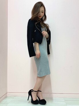 「RESEXXY（リゼクシー）のアイテム（ライダースジャケット）」を使った、RESEXXYさん（レディース・155cm）の冬コーディネート