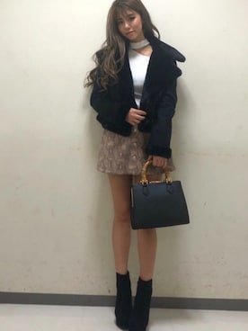 「RESEXXY（リゼクシー）のアイテム（ムートンコート）」を使った、RESEXXYさん（レディース・163cm）の秋コーディネート
