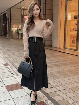 「リゼクシー」｜「アイテム（ニット/セーター）」を使った、RESEXXYさん（レディース・155cm）の冬コーディネート