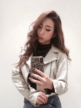 「RESEXXY（リゼクシー）のアイテム（ライダースジャケット）」を使った、RESEXXYさん（レディース・156cm）の冬コーディネート