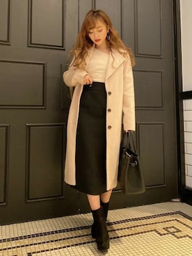 「黒スカート」｜「アイテム（その他アウター）」を使った、RESEXXYさん（レディース・156cm）の冬コーディネート