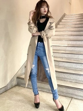 「RESEXXY」｜「アイテム（トレンチコート）」を使った、RESEXXYさん（レディース・156cm）の冬コーディネート