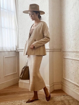 「ノーカラージャケット」｜「アイテム（アクセサリー）」を使った、RESEXXYさん（レディース・167cm）の春コーディネート