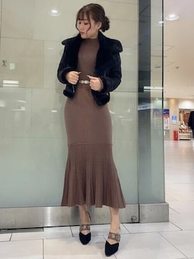 「茶色」｜「アイテム（ブルゾン）」を使った、RESEXXYさん（レディース・161cm）の冬コーディネート