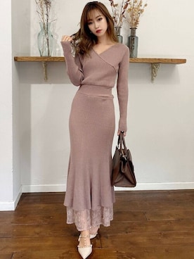 「アイテム（ワンピース、ピンク系）」を使った、RESEXXYさん（レディース・157cm）の冬コーディネート