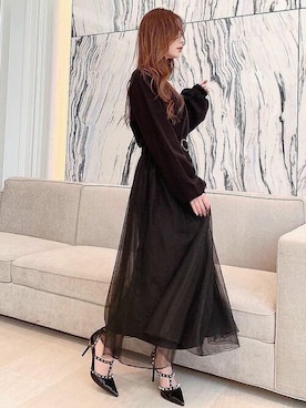 「RESEXXY（リゼクシー）のスタッズピンヒールパンプス（パンプス）」を使った、RESEXXYさん（レディース・155cm）の冬コーディネート