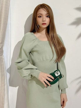 「アイテム（ワンピース/ドレス、グリーン系）」を使った、RESEXXYさん（レディース・152cm）の冬コーディネート