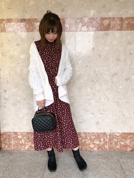「レトロワンピース」｜「アイテム（その他）」を使った、Haruna.さん（レディース・157cm）の秋コーディネート