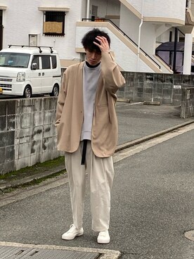 「ノーカラージャケット」｜takumaさん（メンズ・178cm）の冬コーディネート