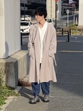 「tk.TAKEO KIKUCHI（ティーケータケオキクチ）のアイテム（トレンチコート）」を使った、takumaさん（メンズ・178cm）の冬コーディネート